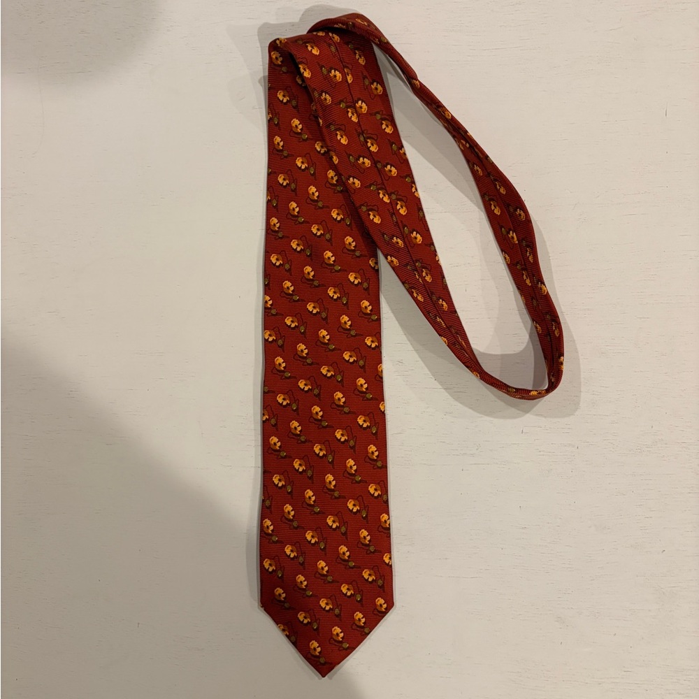 Ermenegildo Zegna Red Tie with Yellow Floral Design
